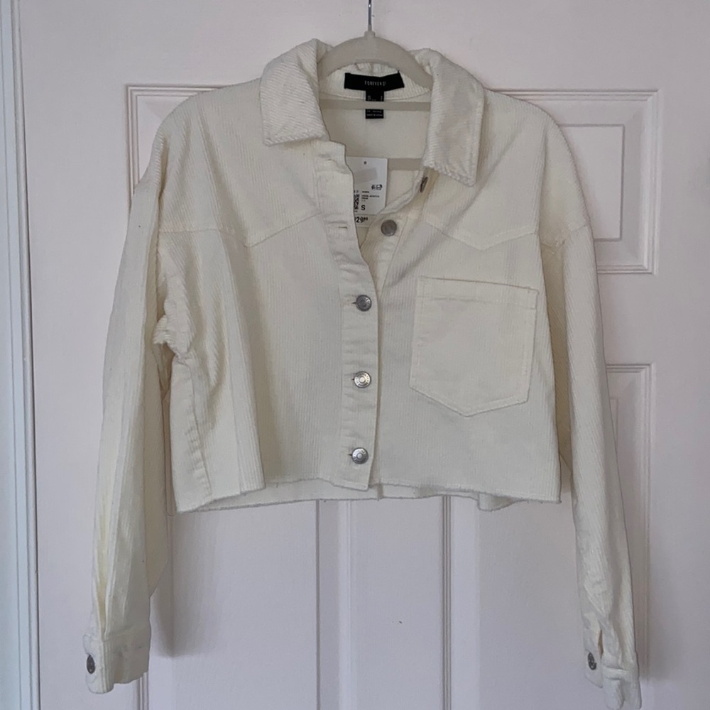 NWT Forever 21 Ivory Corduroy Western Cropped Light Jacket